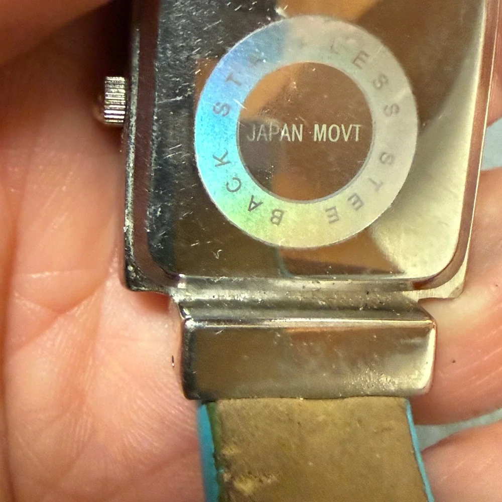 Geneva Quartz Watch Square Turquoise Blue Dial Silver Tone Cuff Bangle Works